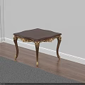 Classical Style Side Table With Dark Wooden Tabletop And Carved Gold Metal Legs