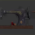 Vintage Sewing Machine with Retro Design Wooden Base Golden Decoration and Red Thread Spool