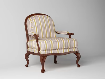 Classic Single Sofa With Wooden Frame Striped Beige Yellow White Upholstery And Carved Legs 3d model
