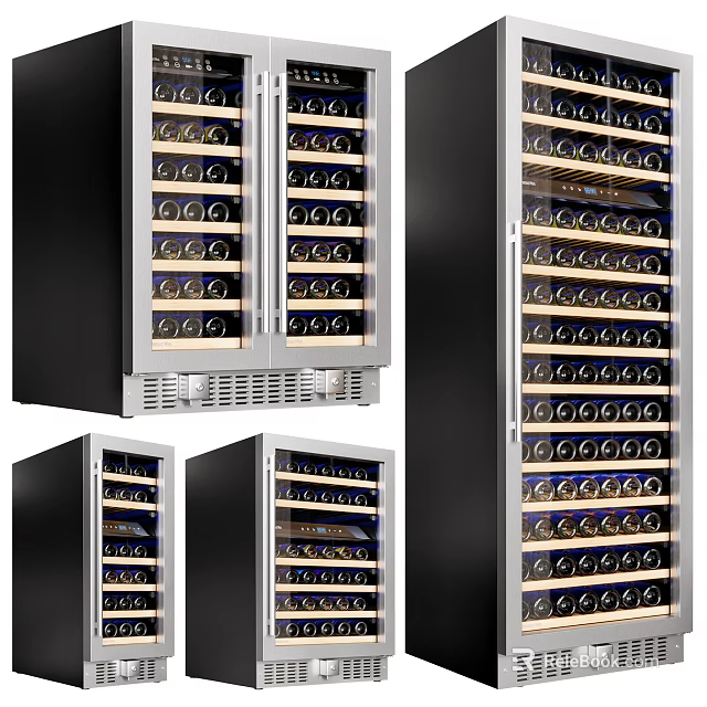 Stainless Steel Wine Cooler with Glass Door and Multiple Shelves for Wine Storage 3d model 