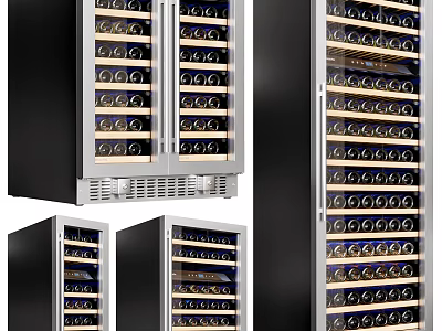 Stainless Steel Wine Cooler with Glass Door and Multiple Shelves for Wine Storage 3d model