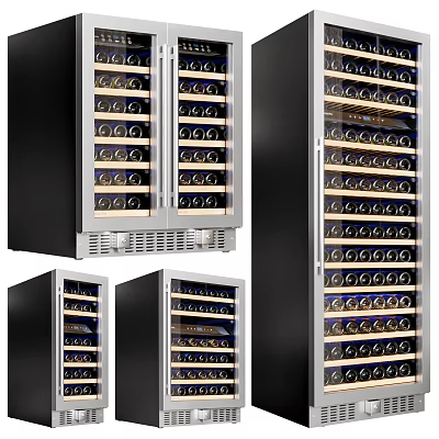 Stainless Steel Wine Cooler with Glass Door and Multiple Shelves for Wine Storage 3d model