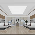 Elegant Chinese Lounge Interior With Wooden Walls Landscape Paintings White Sofas Green Plants And Skylight