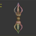 Ancient Textured Sculpture With Twin Prongs Brown Body And Blue Accents
