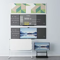 Geometric Pattern Wall Hangings Featuring Information Display Panels And Whiteboard Setup 3d model