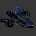 Sleek Blue Black Futuristic Fighter Jet With Aerodynamic Wings And Glowing Engine Lights