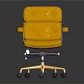 Yellow Leather Office Chair With Armrests And Metal Base On Wheels