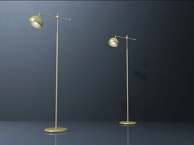 Pair of Modern Golden Floor Lamps With Spherical Shades Slim Stands And Circular Bases 3d model