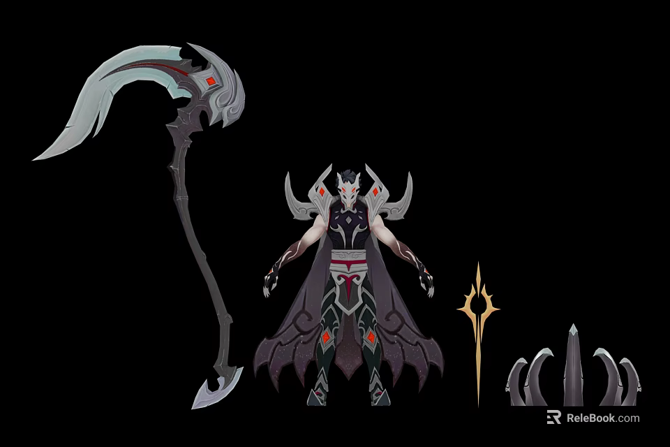 Dark Armored Character With Scythe Weapon And Mythical Creature Elements 3d model 