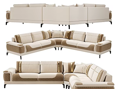 Stylish Modern Casual Sofa Set With Beige Fabric Plush Cushions And Modular Design 3d model