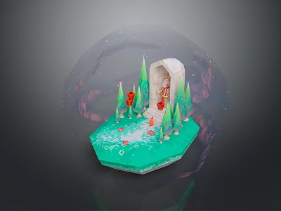 Scenic Landscape Inside Transparent Bubble Featuring Small Island Turquoise Water And Colorful Trees 3d model