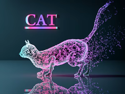 Neon Particle Reptile Figure With CAT Text And Reflective Surface Design 3d model