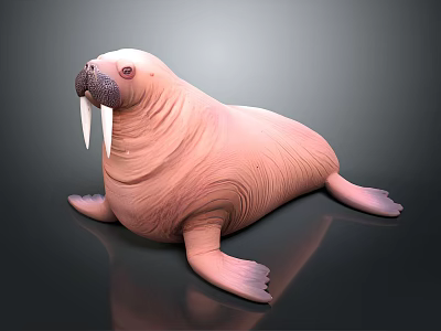 Walrus With Tusks And Pink Skin Lying On Smooth Surface Showing Reflection 3d model