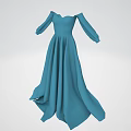 Elegant Women's Blue Floor Length Long Sleeves V Neck Flowing Skirt Formal Dress