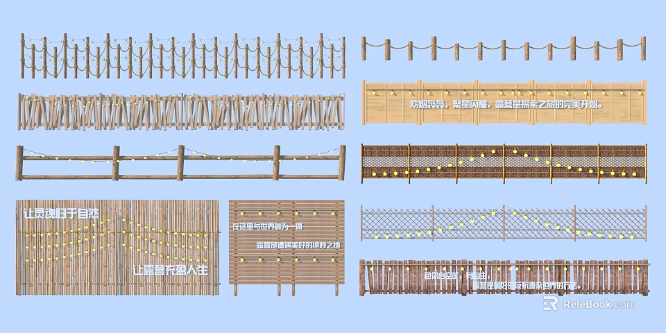 Bamboo Garden Ornaments Fence Designs With Various Patterns And Decorative Accents 3d model 