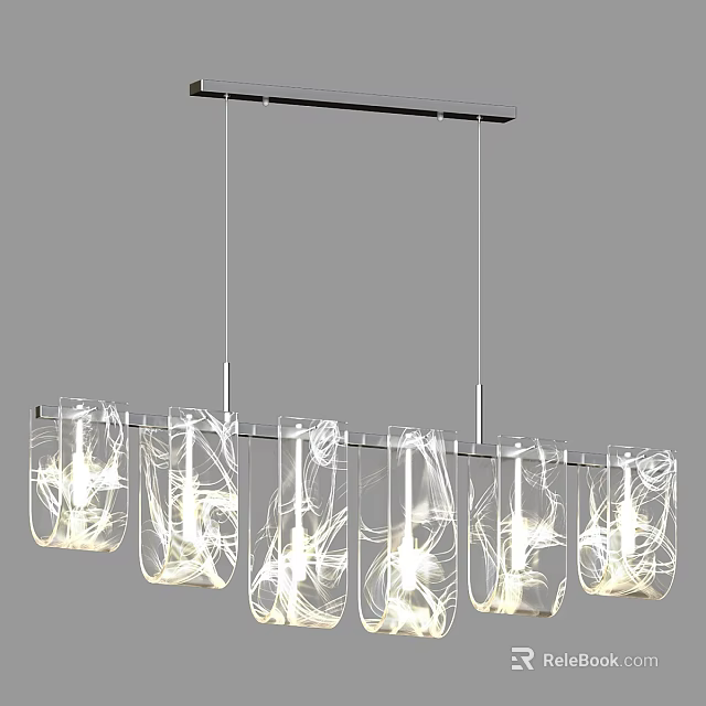 Modern Hanging Chandelier With Transparent Shades And White Filament Decor 3d model 