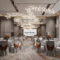 Elegant Novotel Banquet Hall Interior With Stylish Chandeliers Table Settings And Flower Centerpieces