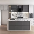 Modern Kitchen Interior With White And Gray Cabinets Marble Countertop Appliances