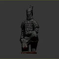 Detailed Ancient Terracotta Warrior Sculpture Carving With Kneeling Pose And Armor Design