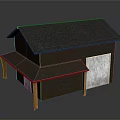 Barn Style Building with Blue Metal Roof Wooden Siding and Roll Up Door Overhang