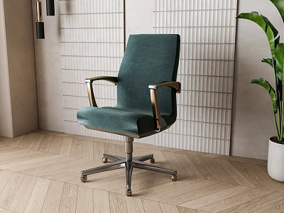 Green Velvet Office Chair With Golden Armrests Metal Base And Wheels 3d model