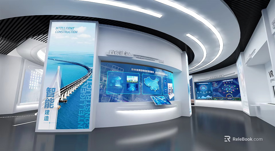Intelligent Port Exhibition Space With Digital Displays And Information Charts 3d model 