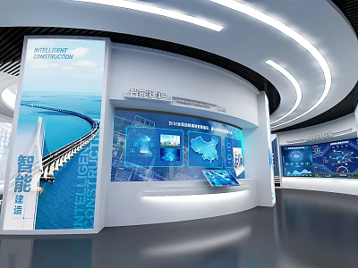 Intelligent Port Exhibition Space With Digital Displays And Information Charts 3d model