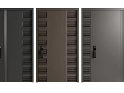 Modern Hinged Doors In Black Brown Gray With Vertical Lines And Contemporary Design 3d model