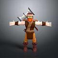 3D Warrior Character With Red Beard Goggles And Axe On Back Arms Outstretched 3d model