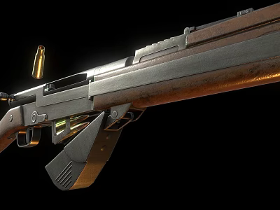 Vintage Military Style Rifle With Wooden Stock Metal Barrel Magazine And Bullet Detail 3d model