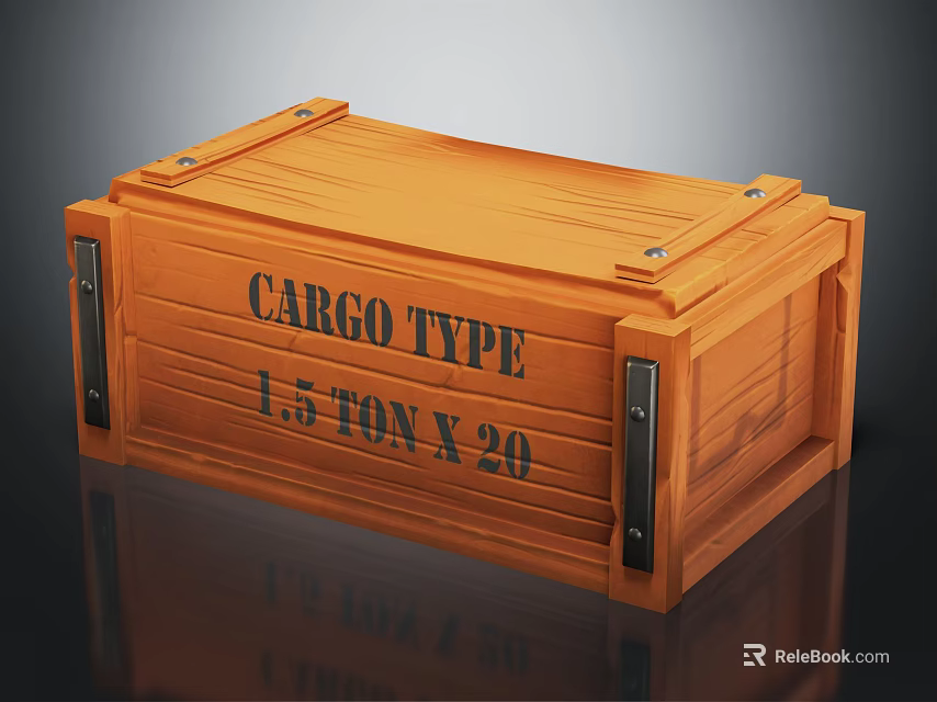 Wooden Cargo Crate With Metal Clasps Marked Cargo Type 1.5 Ton X 20 3d model 