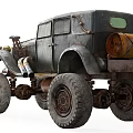 Vintage Rusty Functional Vehicle With Large Tires And Sturdy Modified Body 3d model