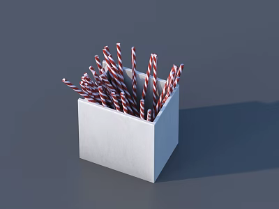 Artistic Candy Cane Sculptures With Red White Stripes In White Cube Box 3d model