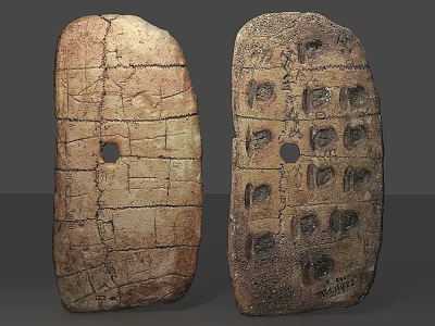 Cultural Art Exhibition Hall Featuring Ancient Stone Carvings With Engraved Patterns And Holes 3d model