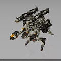 Futuristic Mechanical Creature With Multi legged Structure White Black Yellow Accents And Weaponized Appendages