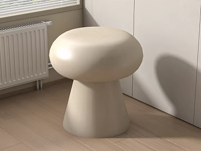 Modern Beige Mushroom Shaped Stool With Smooth Surface On Indoor Wooden Floor Next To Wall 3d model