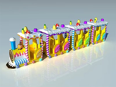 Electric Toy Train With Colorful Carriages And Candy Decorations For Kids 3d model