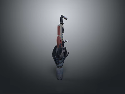 Futuristic Mechanical Weapon With Red And Black Metallic Structure And Ergonomic Grip 3d model