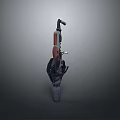 Futuristic Mechanical Weapon With Red And Black Metallic Structure And Ergonomic Grip