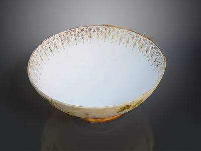Carved Ceramic Bowl Sculpture With Intricate Textured Rim And Smooth White Interior Artistic Design 3d model