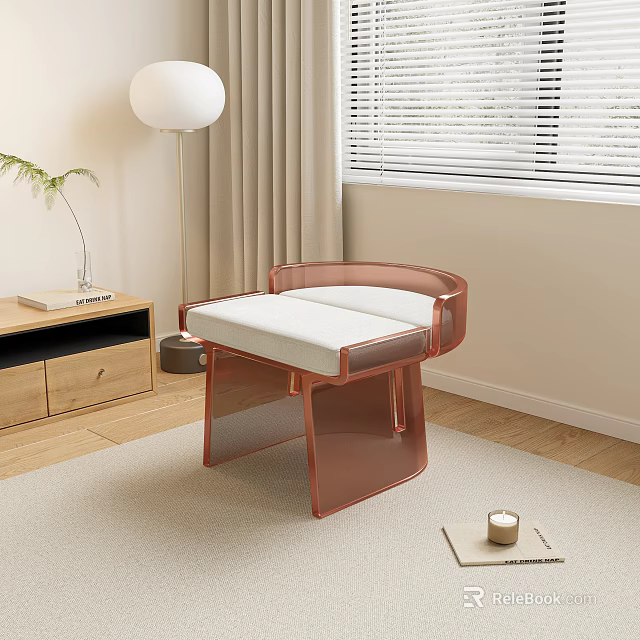 Modern Design Stool With Copper Frame And White Cushion In Living Room Interior 3d model 