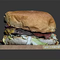 Juicy Burger With Crispy Regular And Sweet Potato Fries Served On Wooden Cutting Board