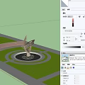 Modern Streamlined Metal Landscape Sculpture In Park With Green Lawn And Trees