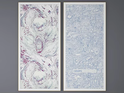 Abstract Paintings With Purple White Swirls And Blue Intricate Line Patterns 3d model