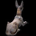 Egyptian Style Dog Sculpture Carved In Lying Posture With Collar And Textured Surface
