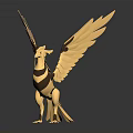Golden Mechanical Winged Bird Mythical Creature with Intricate Feather Structure Design 3d model