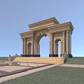 Classical Stone Entrance Gate With Arched Design Columns Steps And Water Pool 3d model