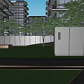 Residential Garden Landscape Among High Rise Apartment Buildings With Green Space