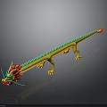 Colorful Dragon With Yellow Body Green Spine Red Head Whiskers Claws On Black Background