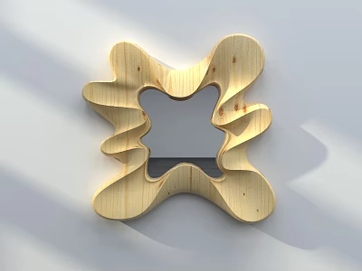 Unique Wooden Frame Mirror With Modern Decorative Design On White Wall 3d model